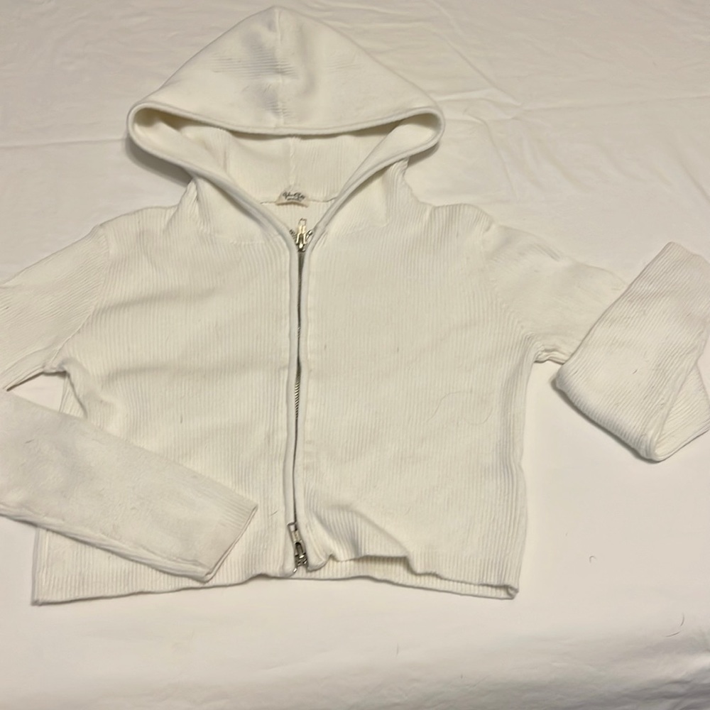 Crop top ribbed sweater hoodie